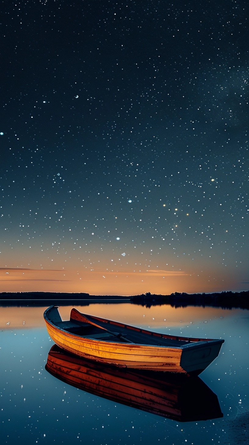 Starry Night Rowboat Scene | 4K Night Sky Image