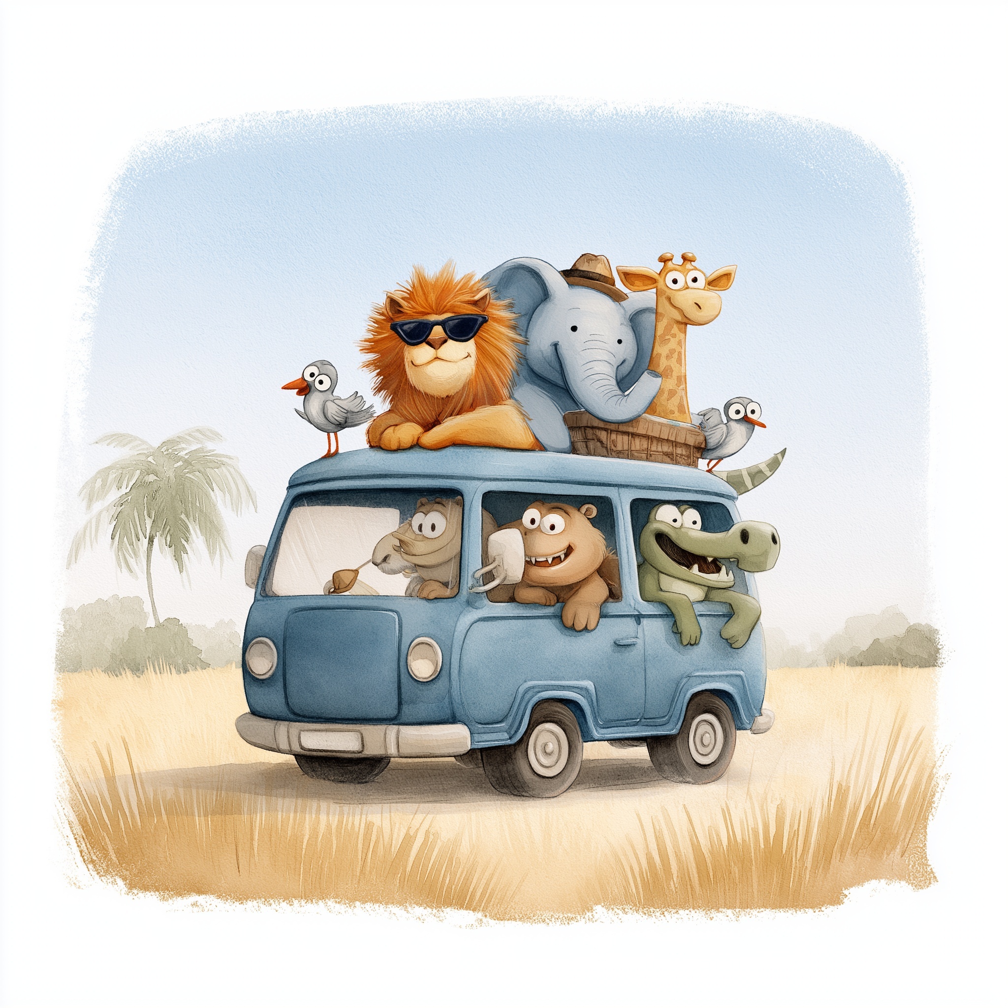 Whimsical Jungle Adventure: Cute Animal Road Trip