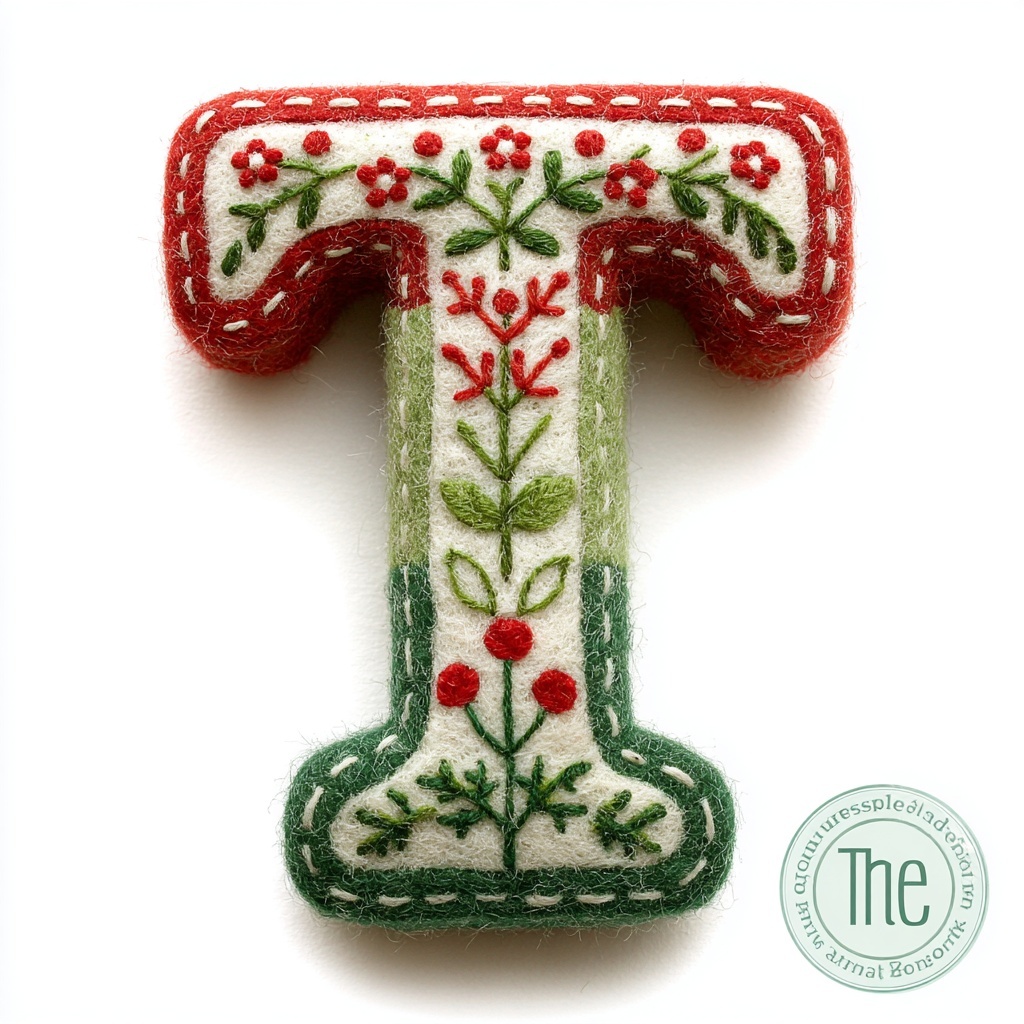 Whimsical Scandinavian Christmas Felt Letter T Design