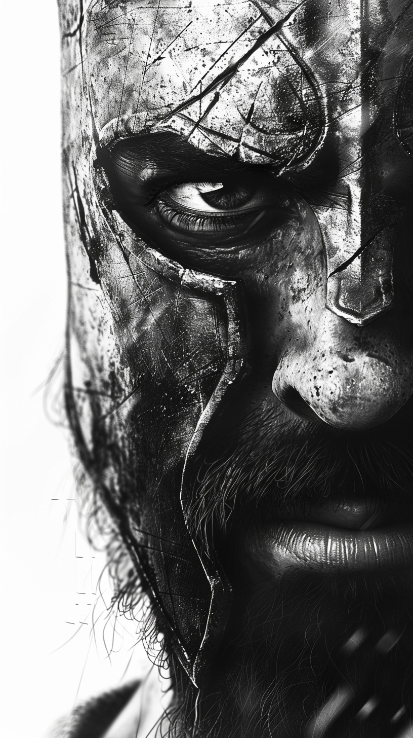 Cinematic Spartan Portrait: Ultra-Realistic Black & White