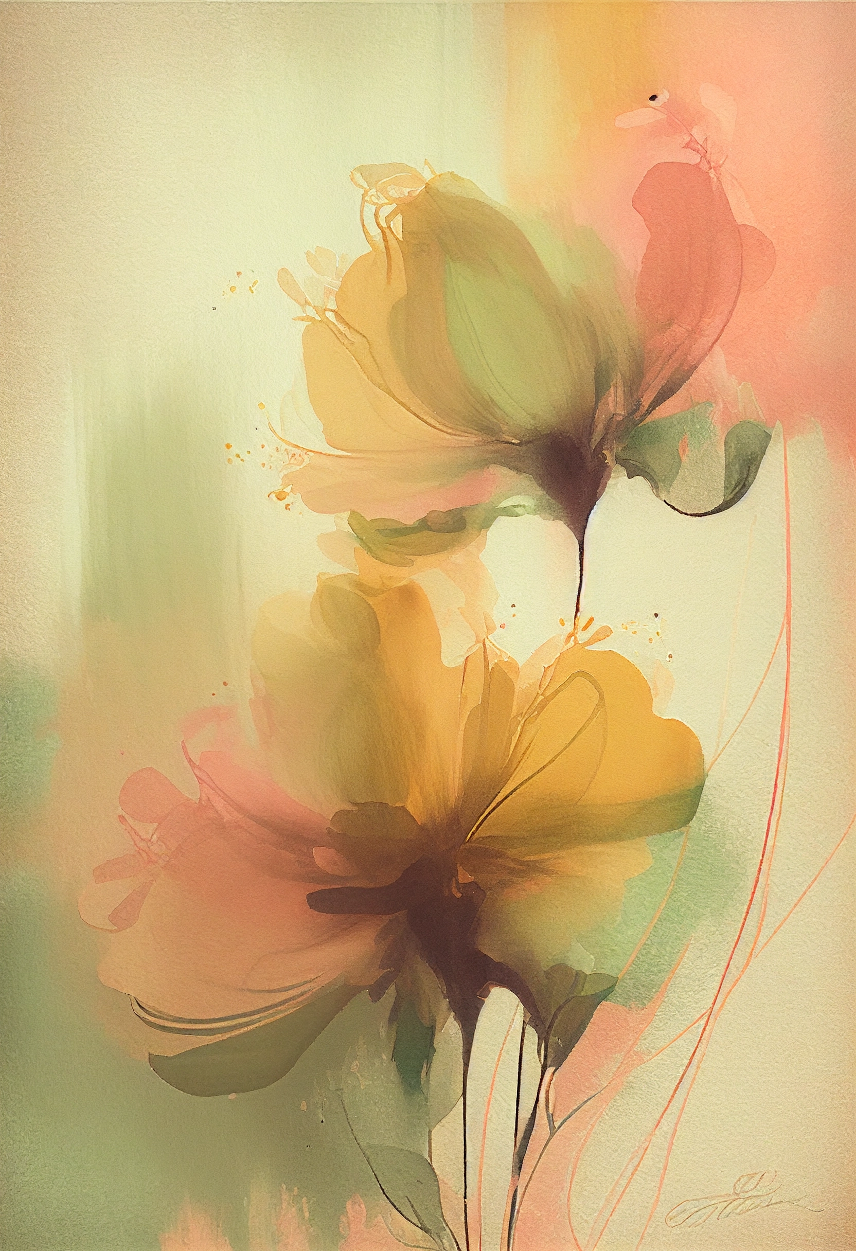 Delicate Watercolor Blooms: Minimal, Warm Vibes with Painterly Brush Strokes