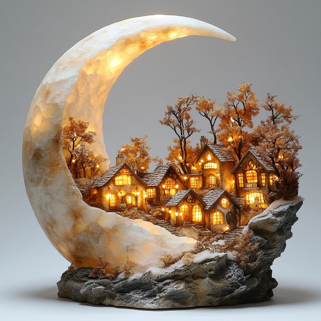 Cozy Quartz Crescent Moon Sculpture: Autumn Charm