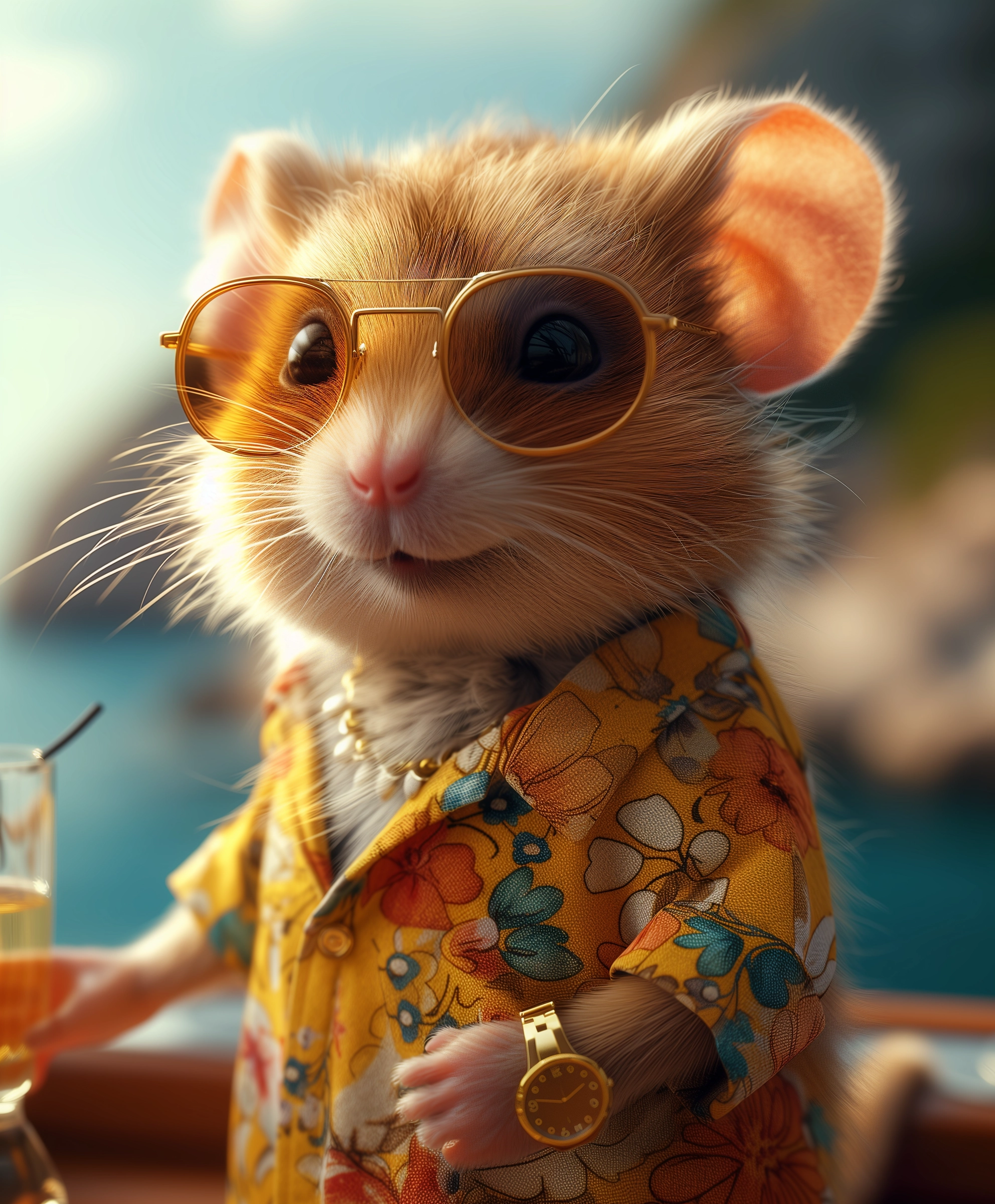 Luxurious Hamster Lifestyle: Photorealistic, HD 8K, Expensive Yacht, Champagne, Modern Attire