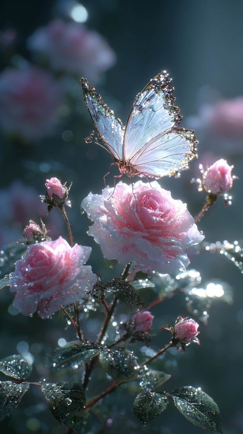 Morning Magic: Ultra-Detailed Butterfly & Rose Art