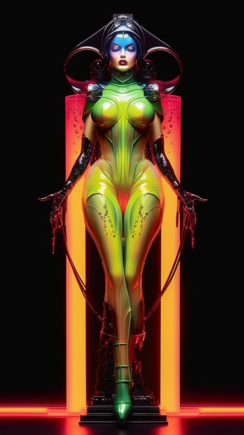 Radiant Art Deco Fembot in Bioluminescent Digital World