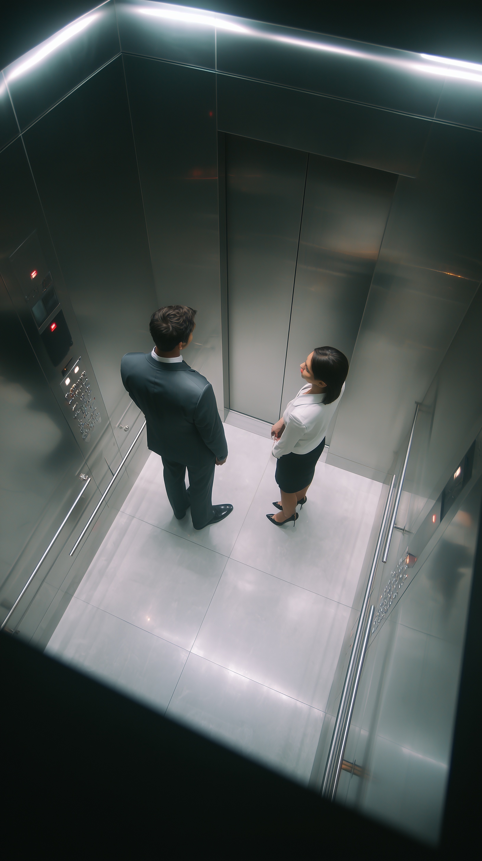 Elevator Elegance: Modern Surveillance Scene