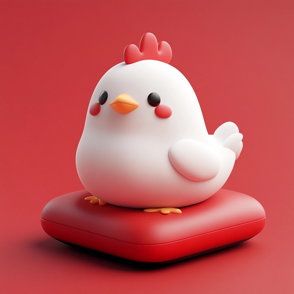 Charming 3D Chicken Icon on Red Cushion