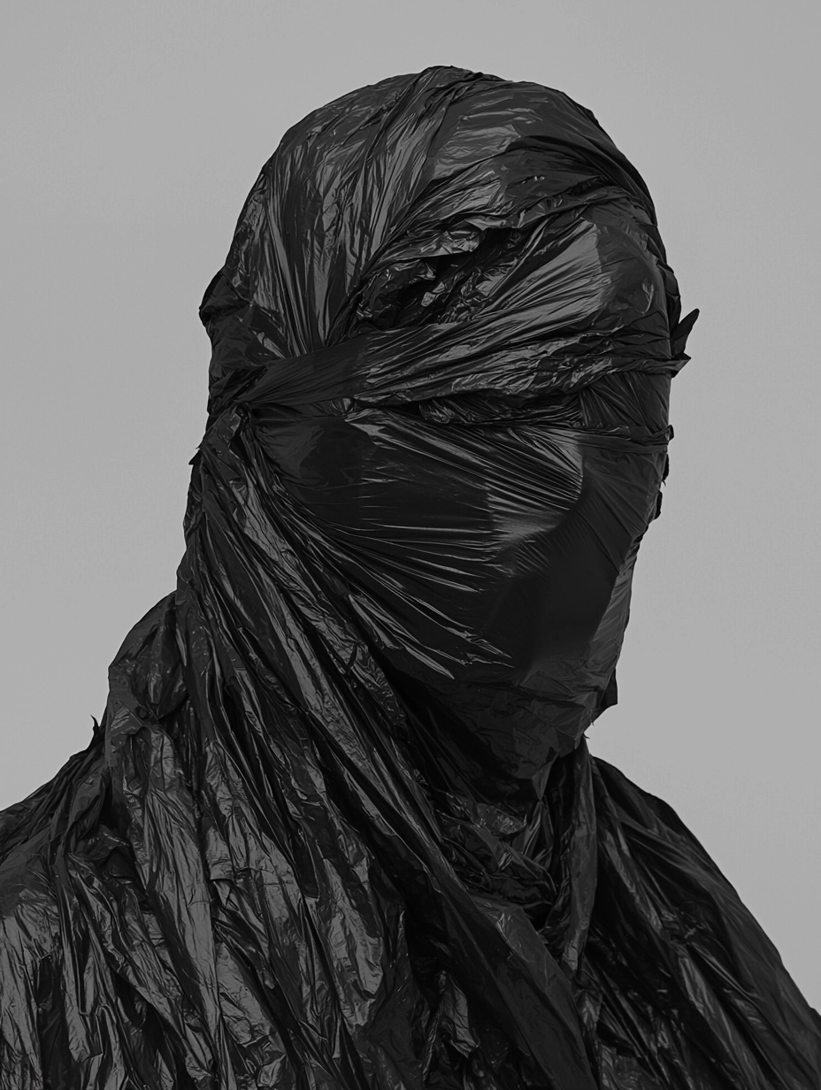 Minimalist Fashion Portrait: Bold Trash Bag Aesthetic