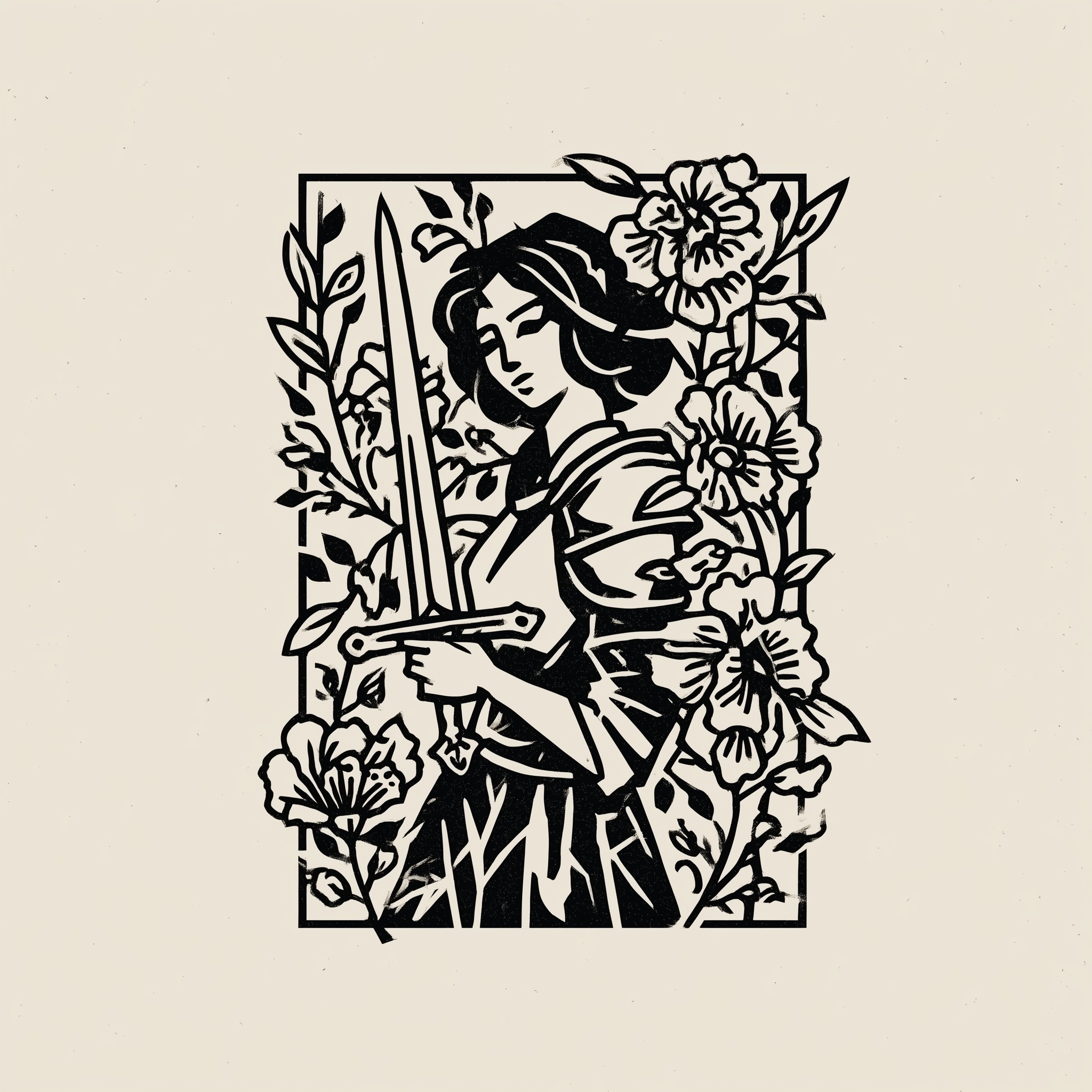 Minimalist Knight Tarot Card Art - Bold Black Design