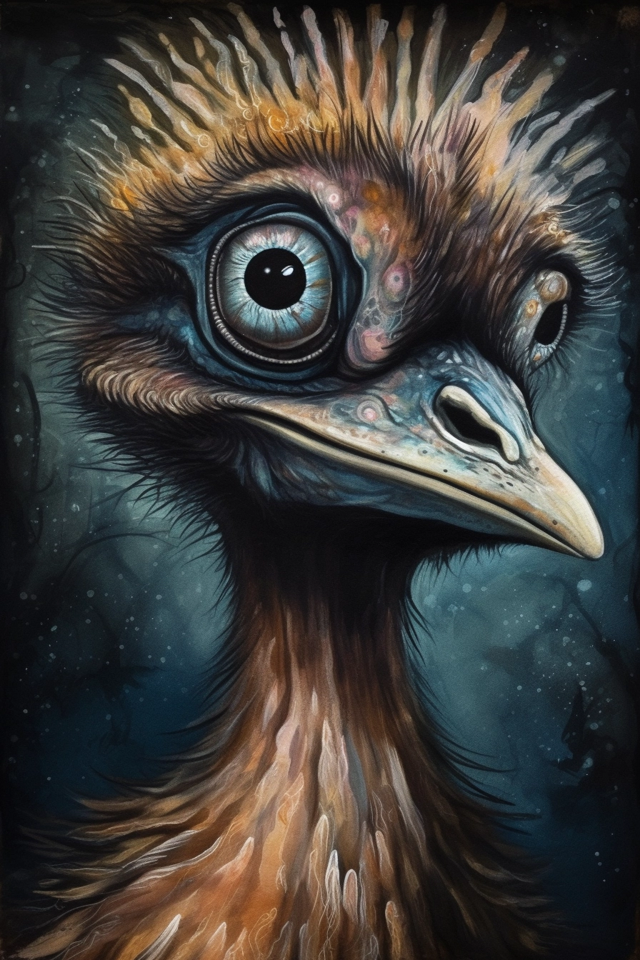 Esao Andrews-style Emu Canvas Art - Large Eyes, 8K Tru HD