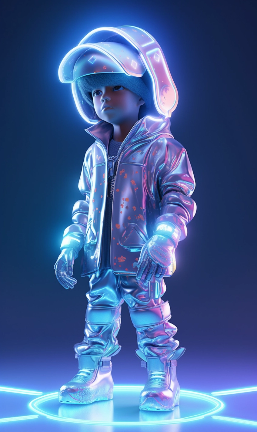 Futuristic Boy in Translucent Silver Clothes - 3D Mockup