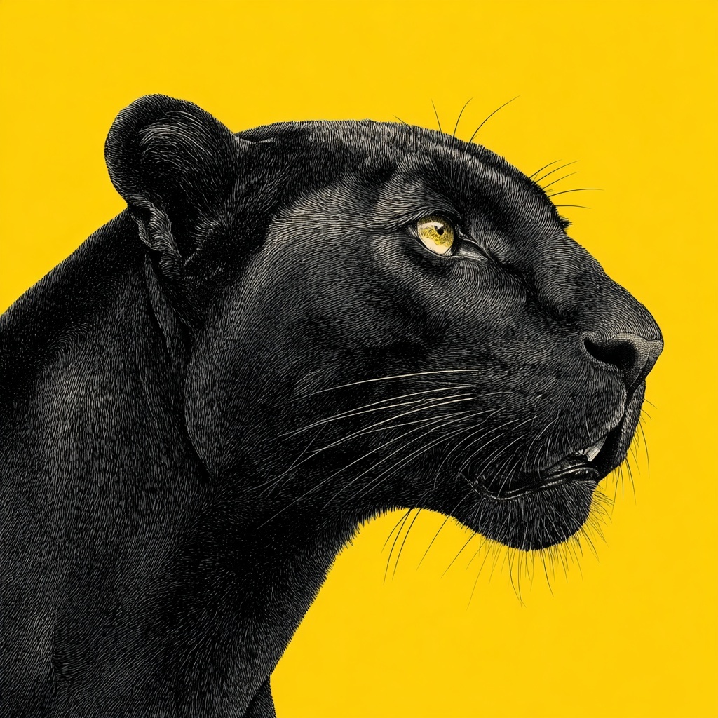 Elegant Black Panther Silhouette on Yellow Background