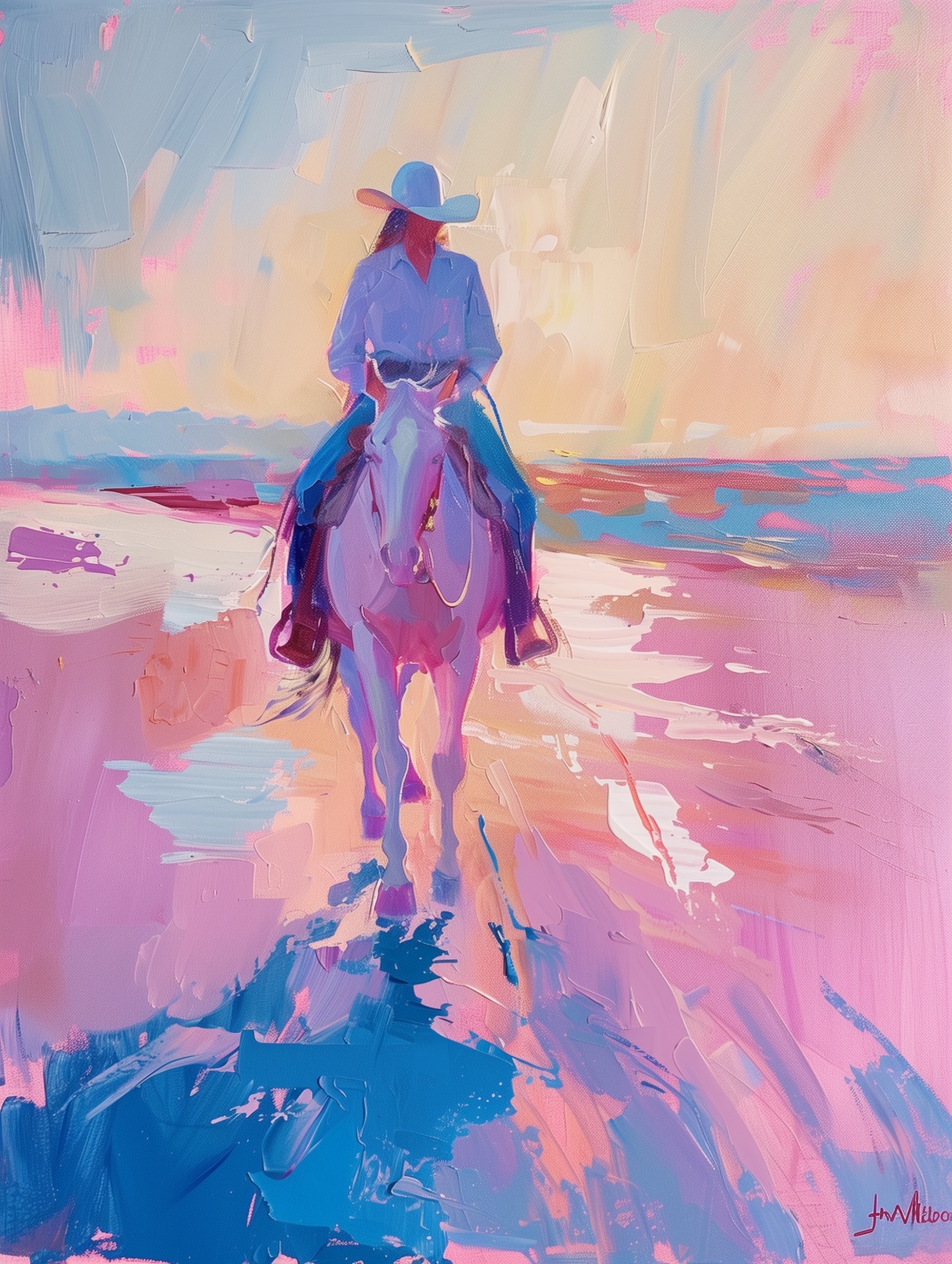 Pink Pastel Coastal Cowgirl Painting