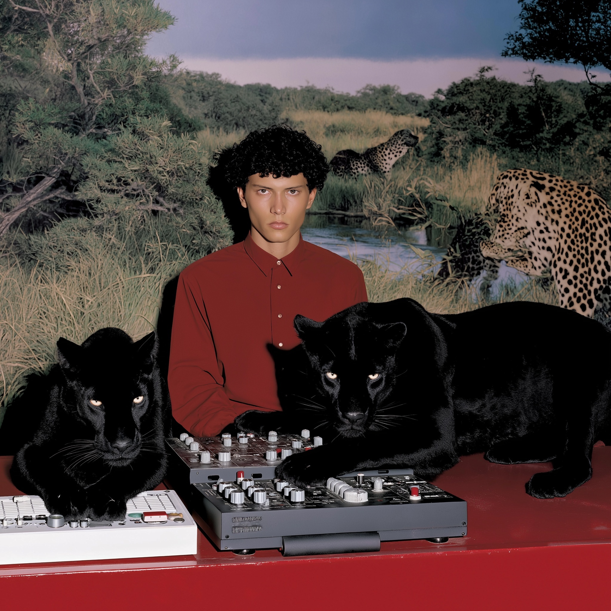 Retro Vibes: Young Man & Panthers with Vintage Mixer