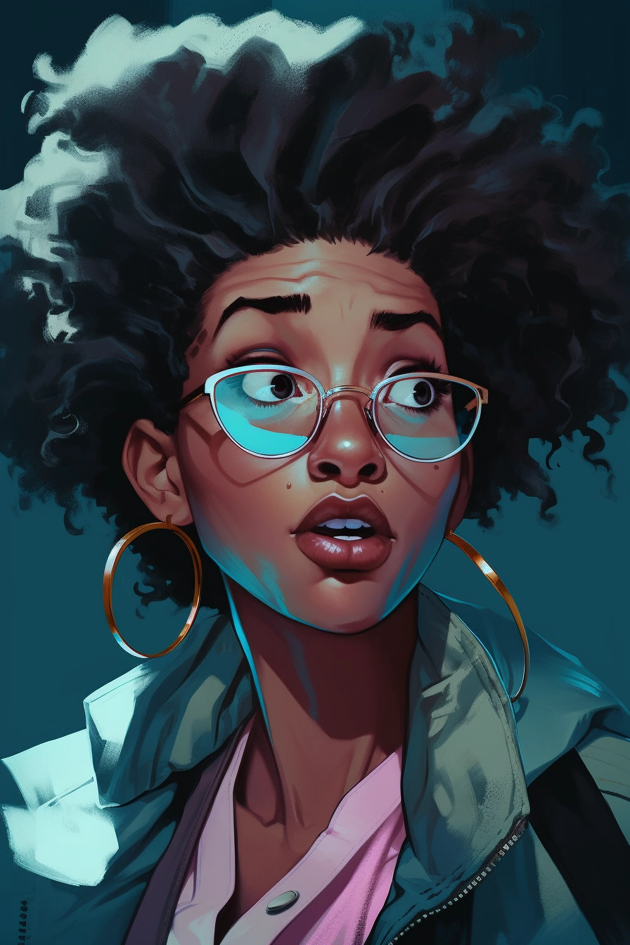 Surprised Afropunk Female in Comic Book Style