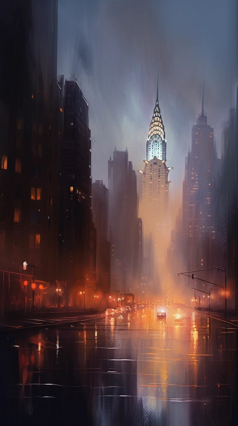 Chrysler Building Impressionism: 8K View in Light Drizzle