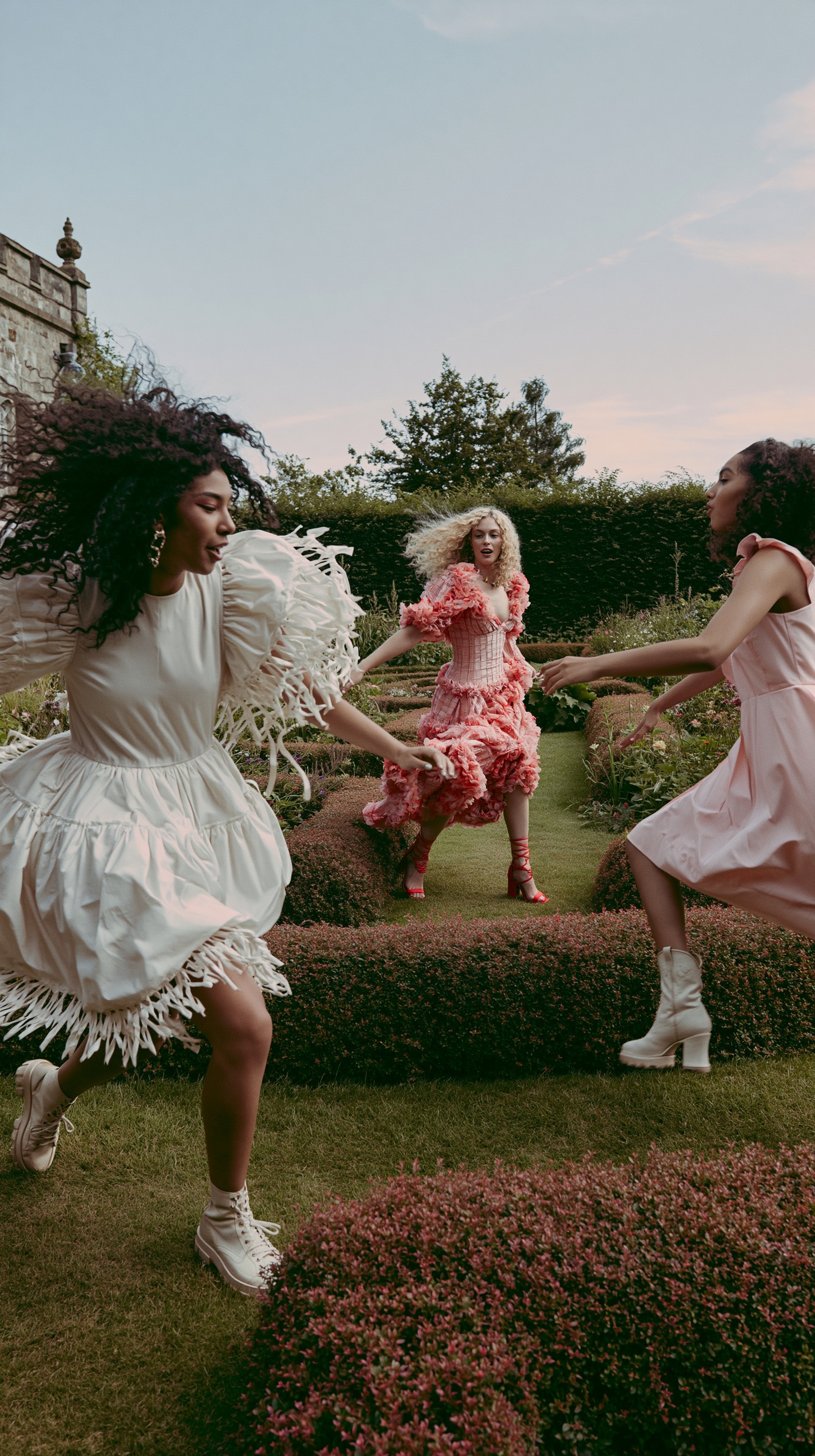 Playful Elegance: Women in White & Pink Dresses
