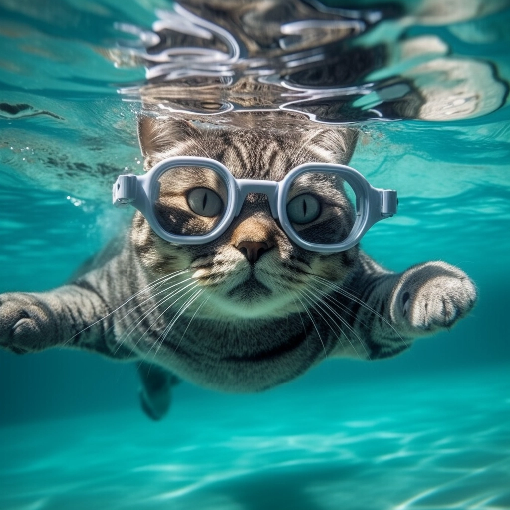 British Shorthair Cat Dives with Glasses