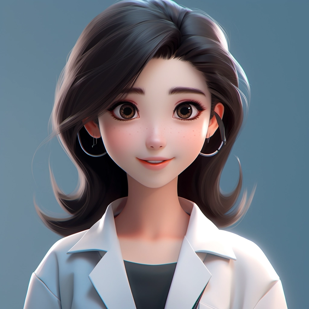 Realistic Asian Girl Portrait: Disney-style Doctor with Soft Colors and Textured Skin | UHD Quality