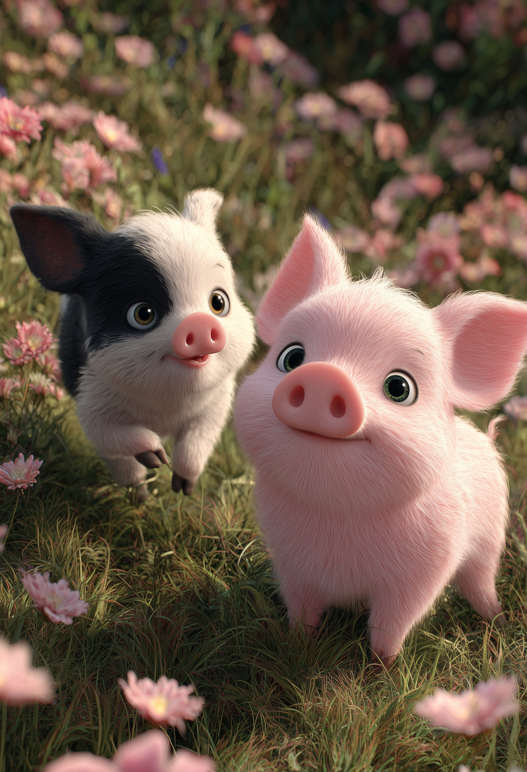 Happy Piglet Playtime in a Flower Field