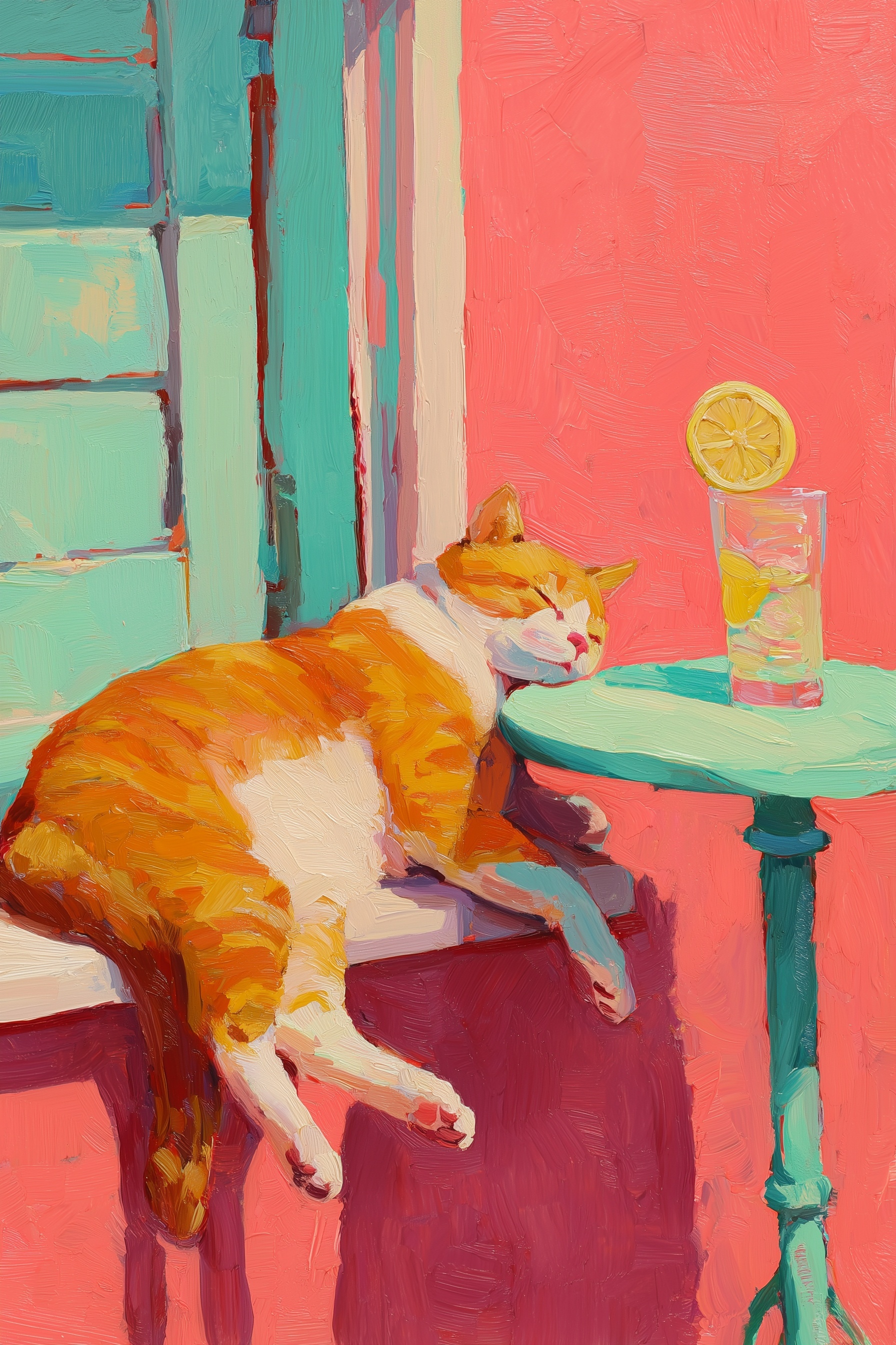 Vibrant Kitchen Serenity: Cat & Lemon Delight