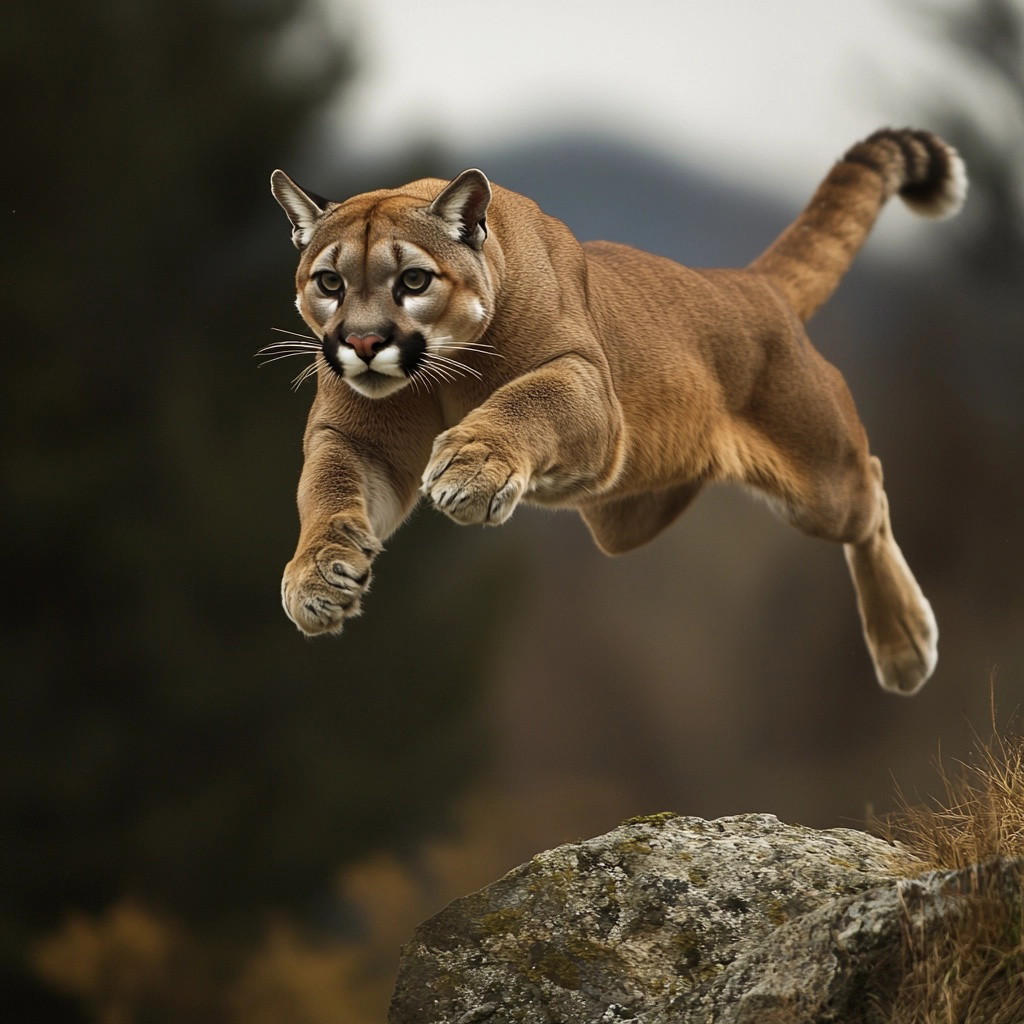 Dynamic Puma Captured in Mid-Jump!