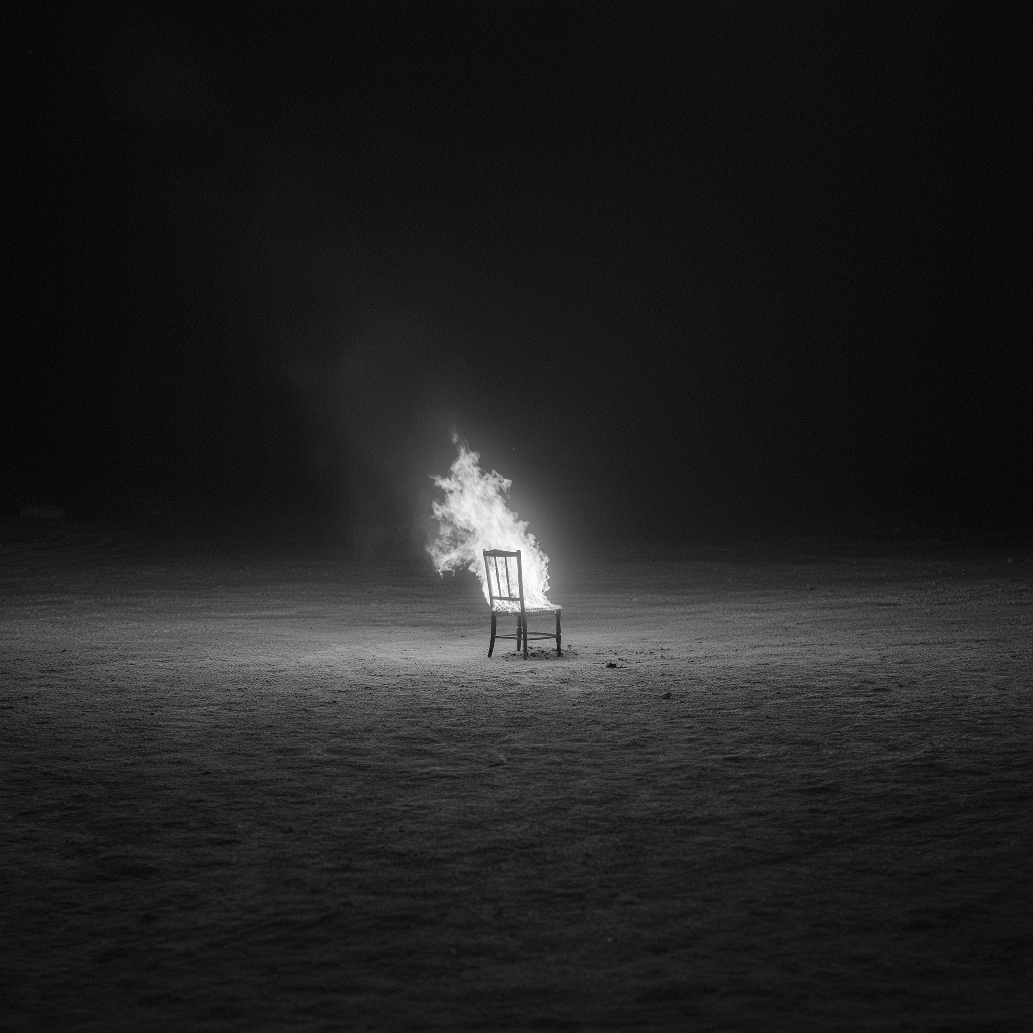 Antique Chair in Flames: A Surreal Desert Scene
