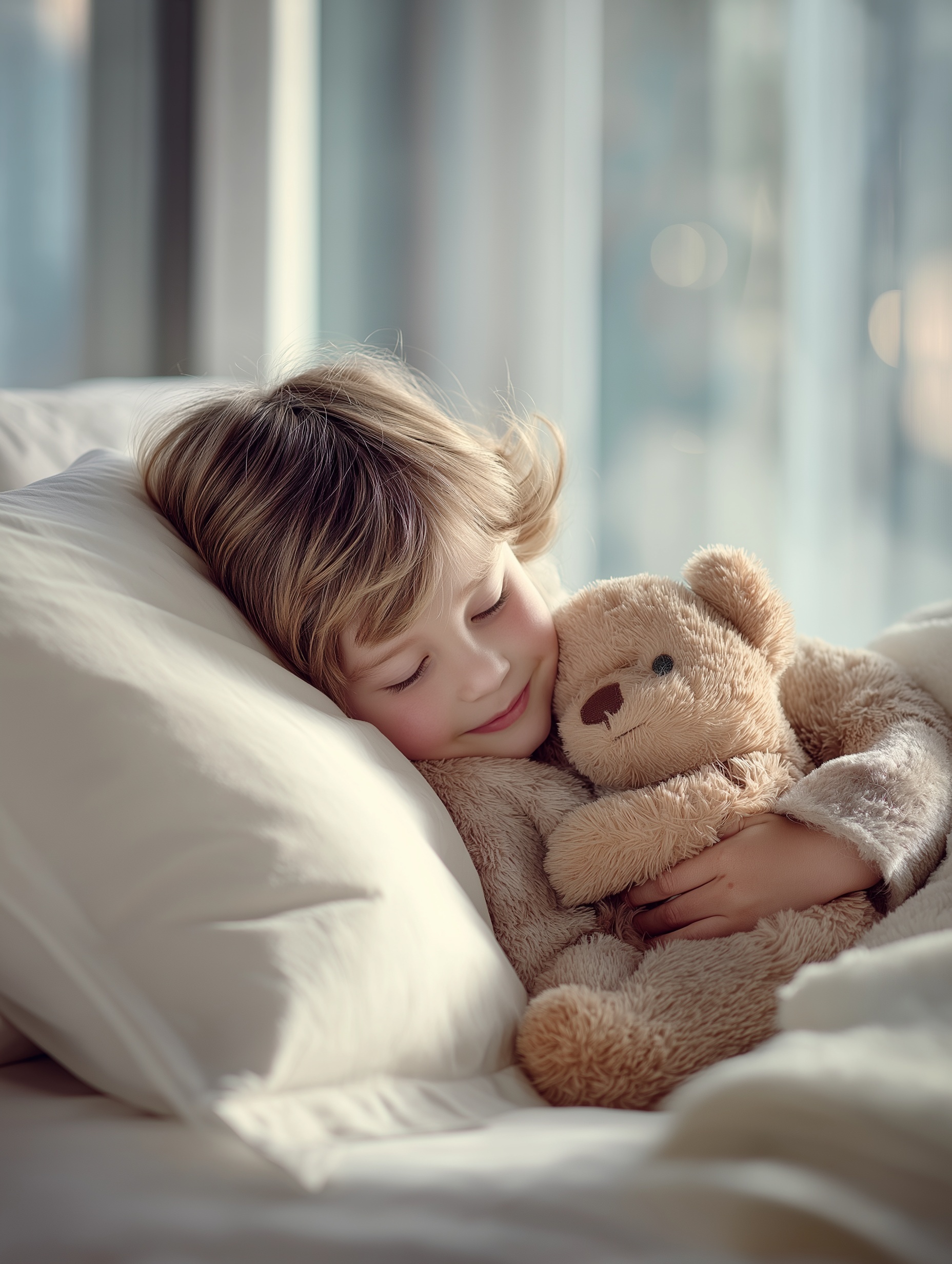 Peaceful Dreams: A Girl and Her Teddy Bear