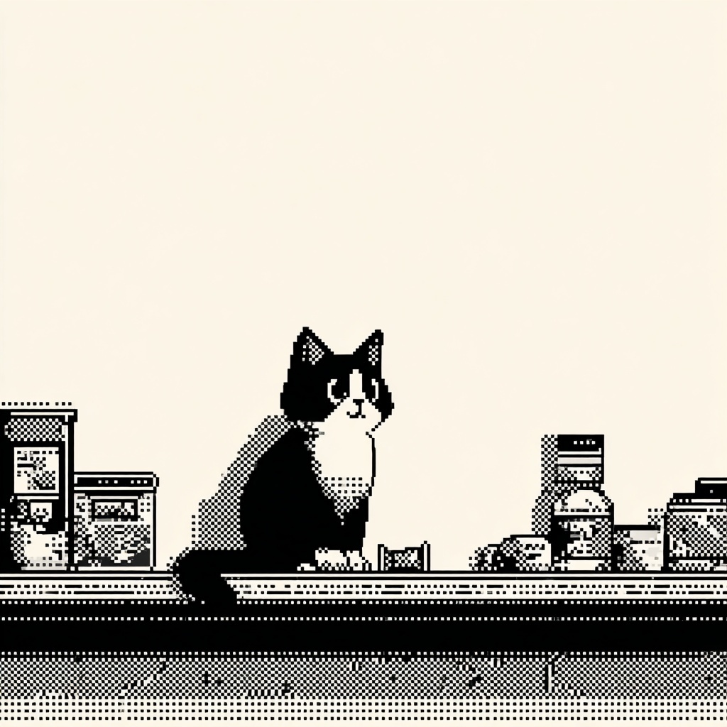 Retro Cat Drops Candy in 8-Bit Style