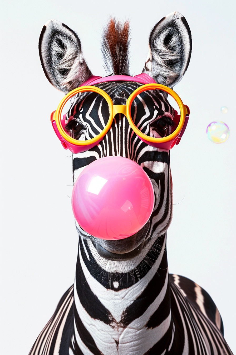 Neon Zebra Blows Bubble Gum – Burst Of Color! • PromptDen