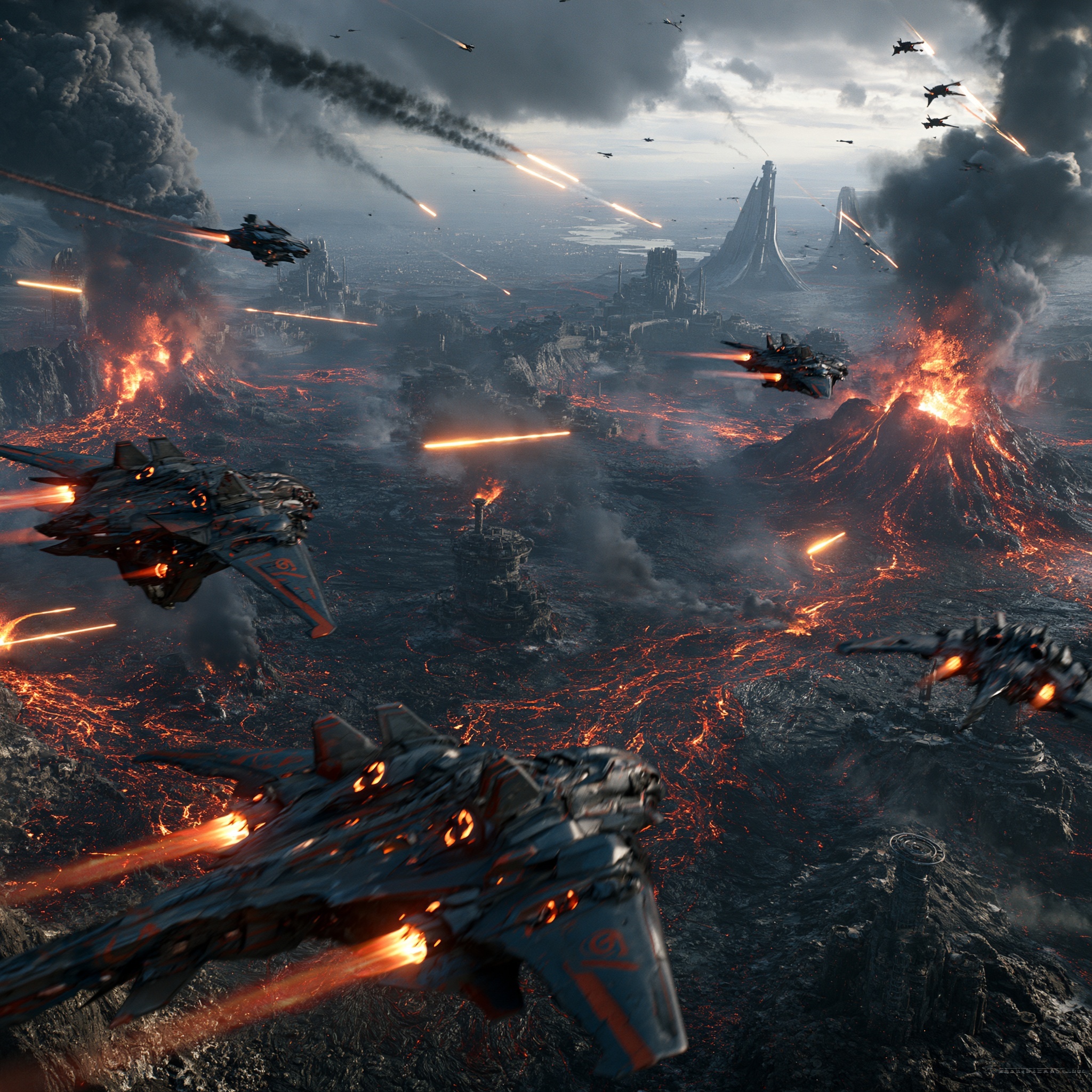Futuristic Sci-Fi Battle on a Volcanic Planet