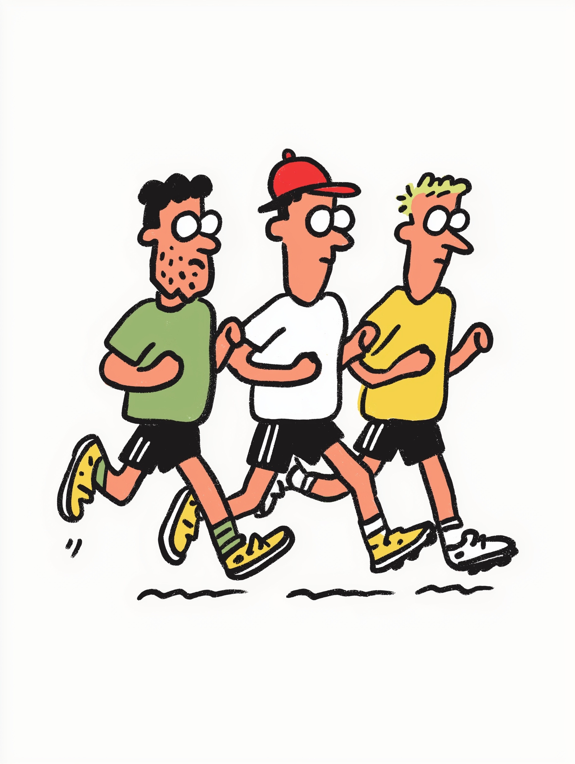 Trail Runners Unite: Vibrant Cartoon T-Shirt Design