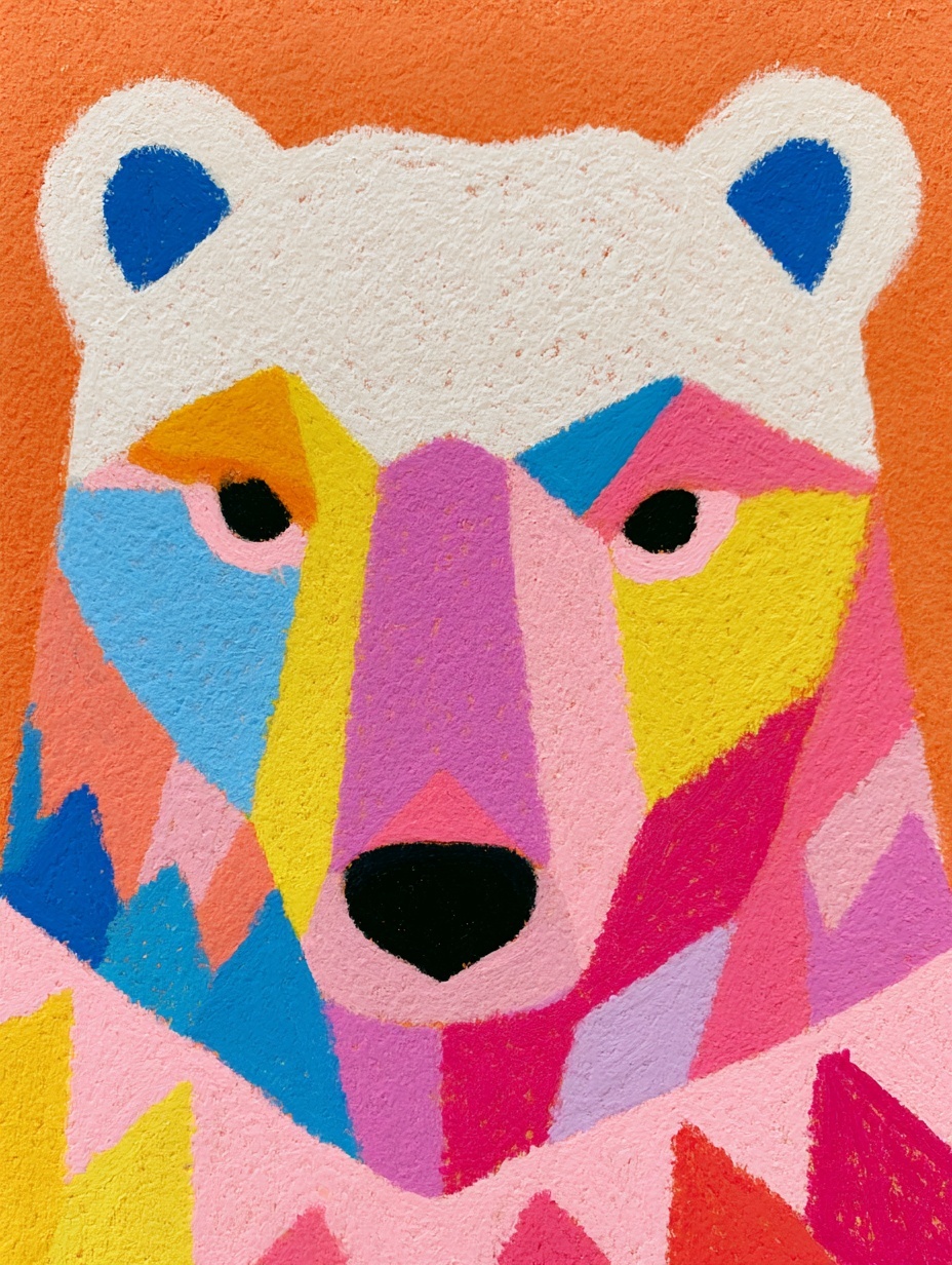Whimsical Folk Art: Charming Polar Bear Portrait