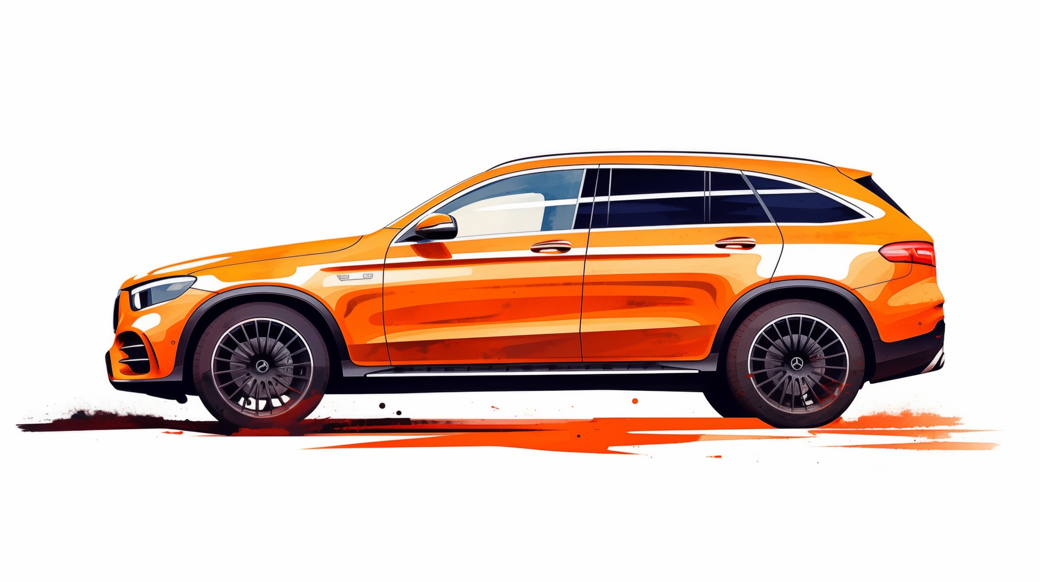 Stunning Orange Mercedes EQE 500 SUV in Watercolor