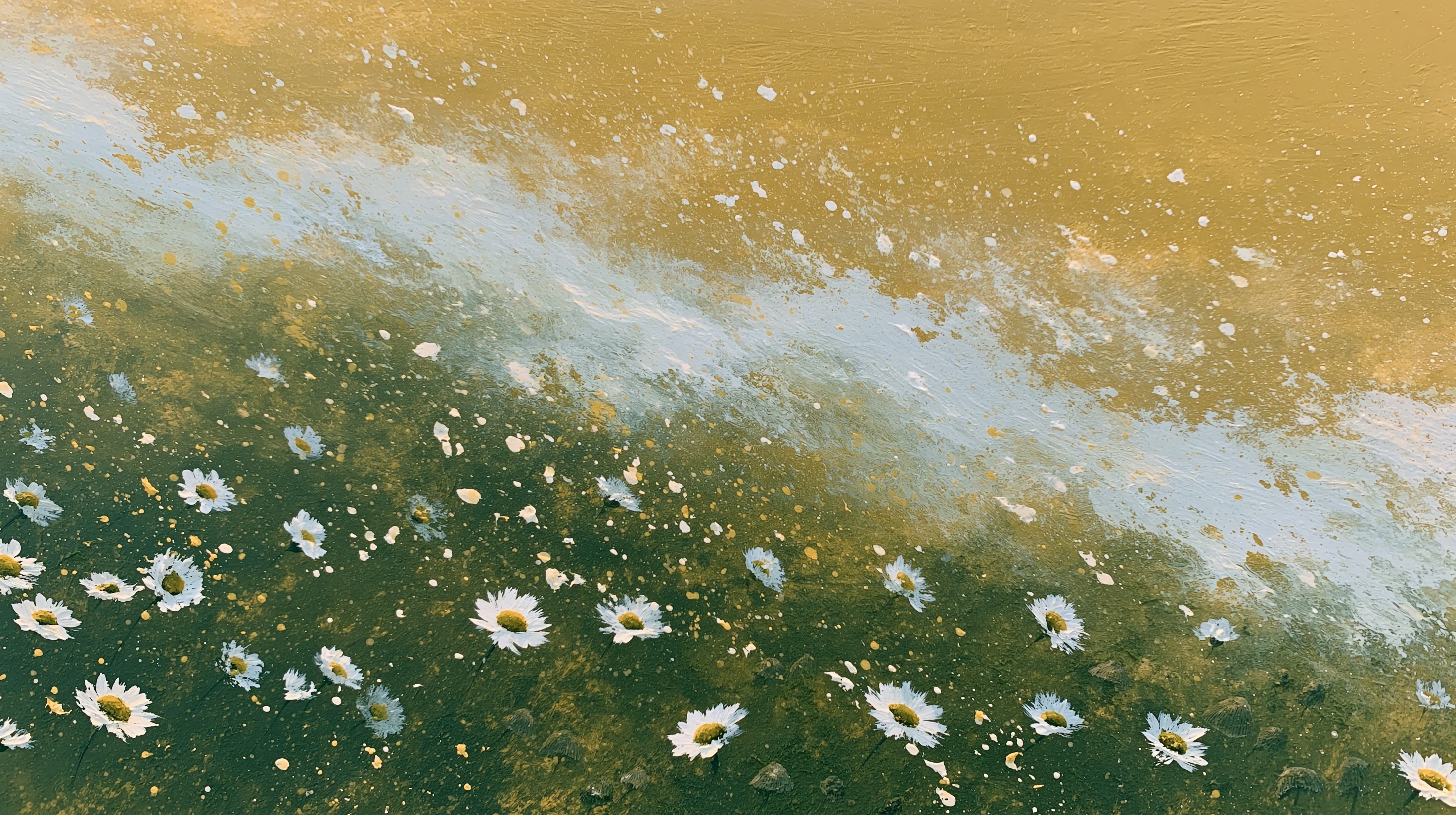 Stormy Wilderness: Daisies and Mushrooms in Chaos