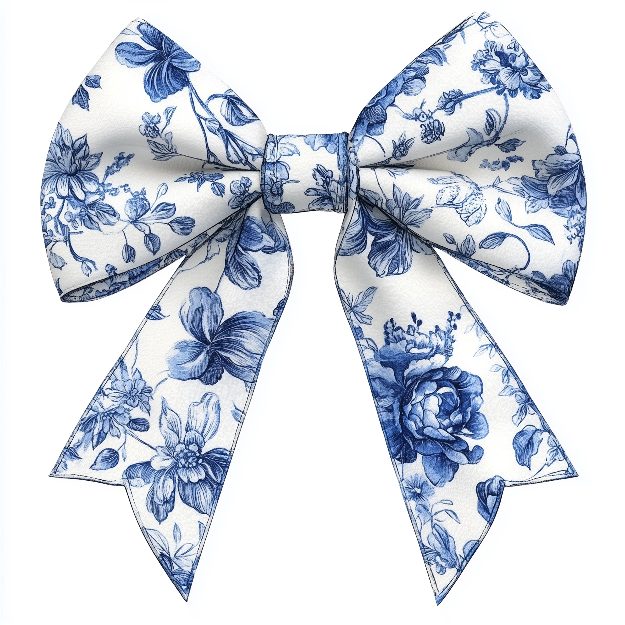 Elegant Watercolor Coquette Bow in Blue Toile