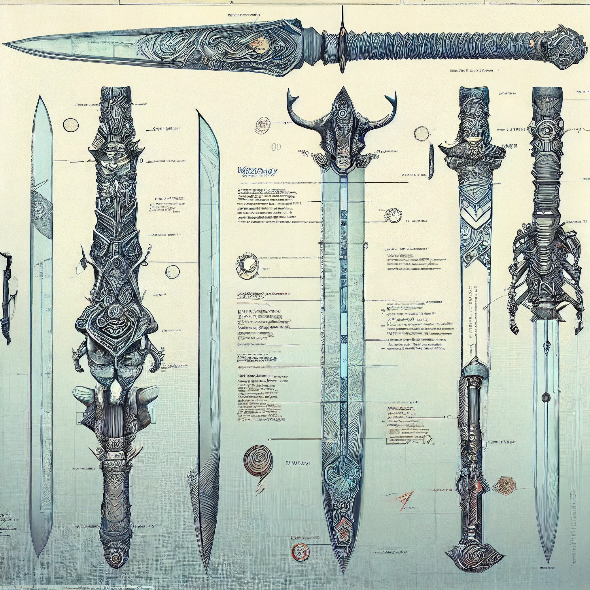 Highly Detailed Katana Blueprint Poster by Peter Mohrbacher