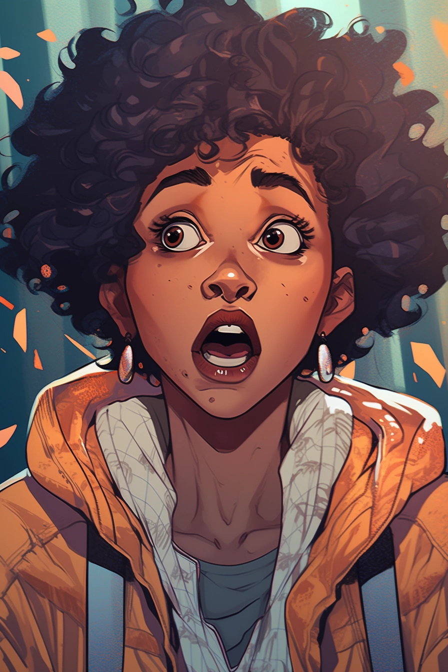 Surprised Afropunk Female in Comic Book Style