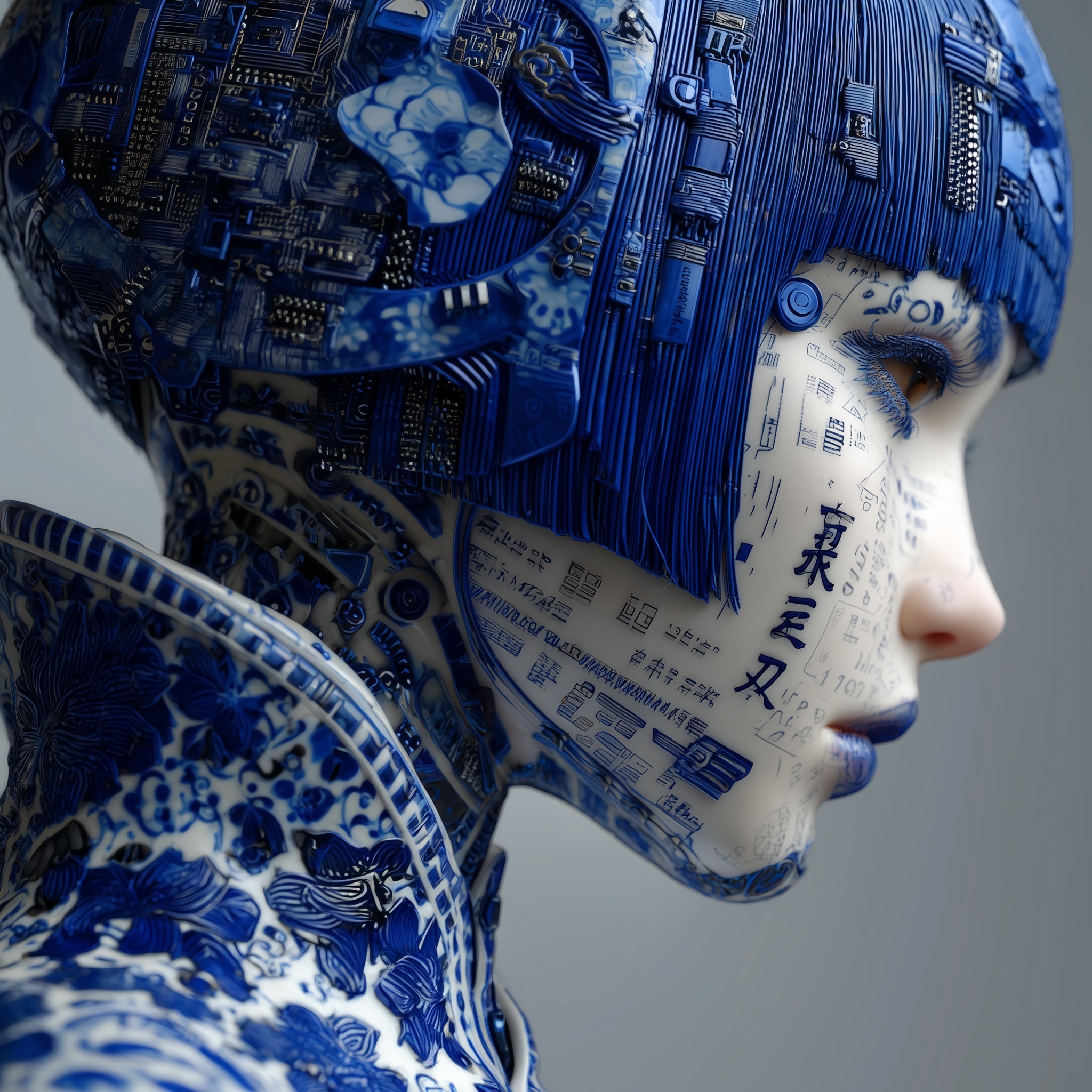 Futuristic Blue & White Porcelain Mannequin Art