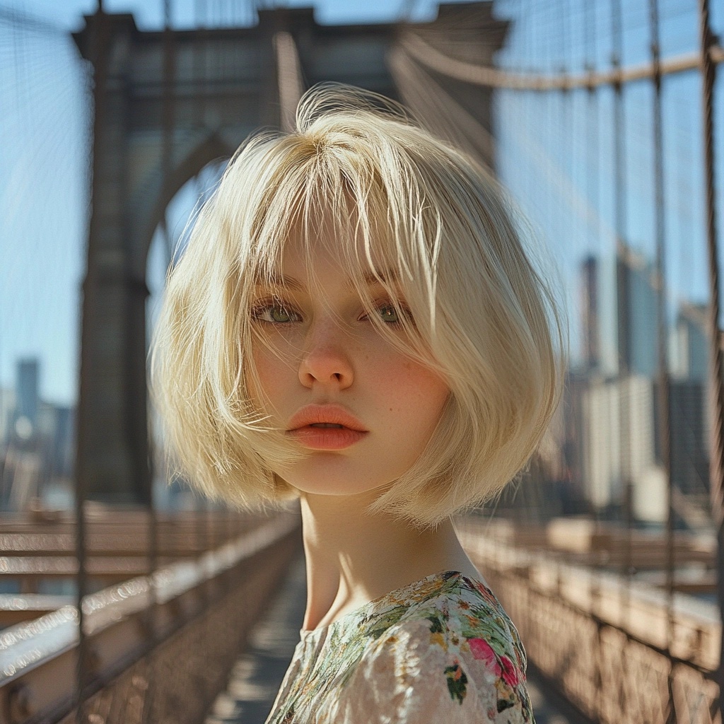 Charming Blonde Girl by Brooklyn Bridge Photo