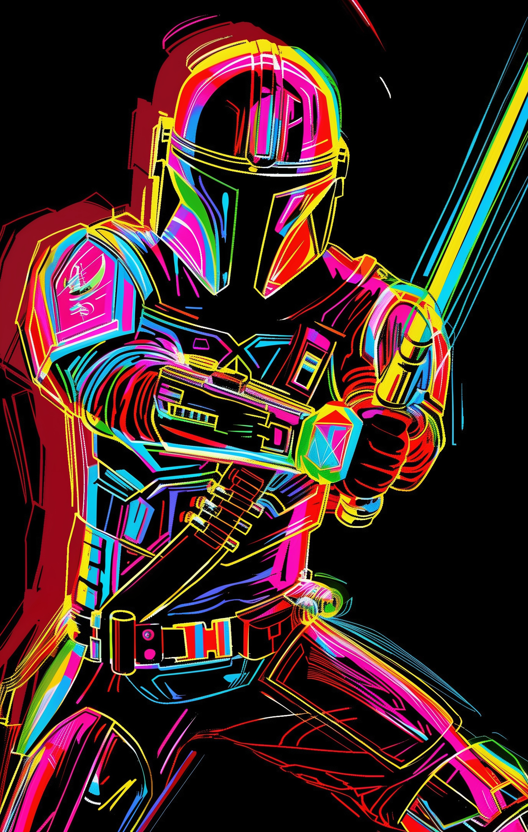 Minimalistic Mandalorian Art With Transparent Sword