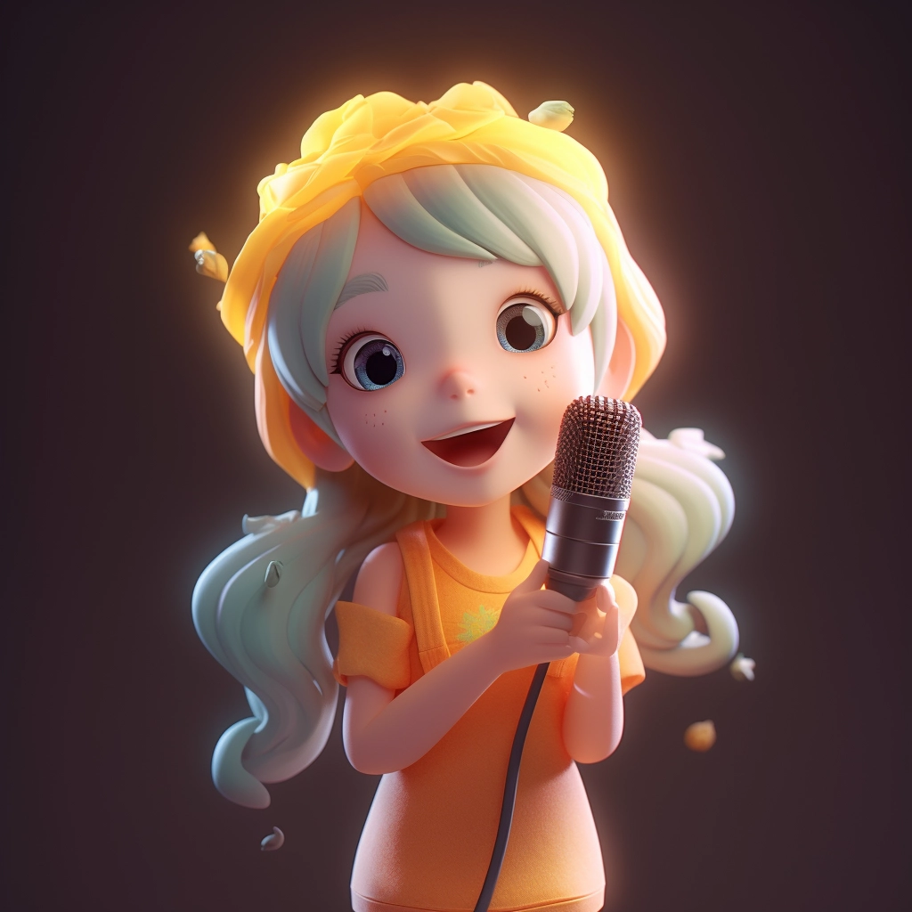 Chibi Girl Sings with Joy under Neon Lights