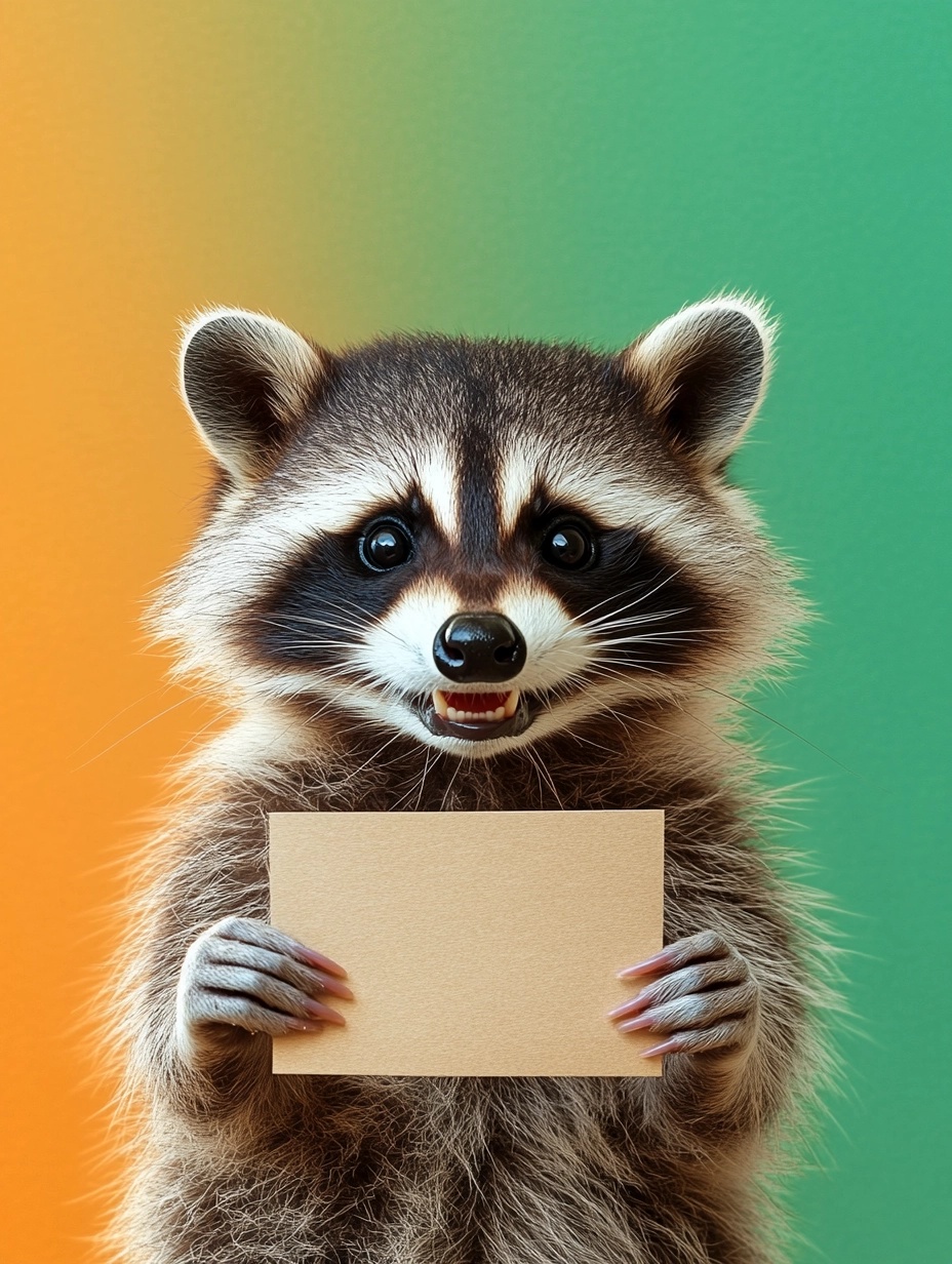 Cheerful Raccoon Holding Ad Space: Grab Attention!