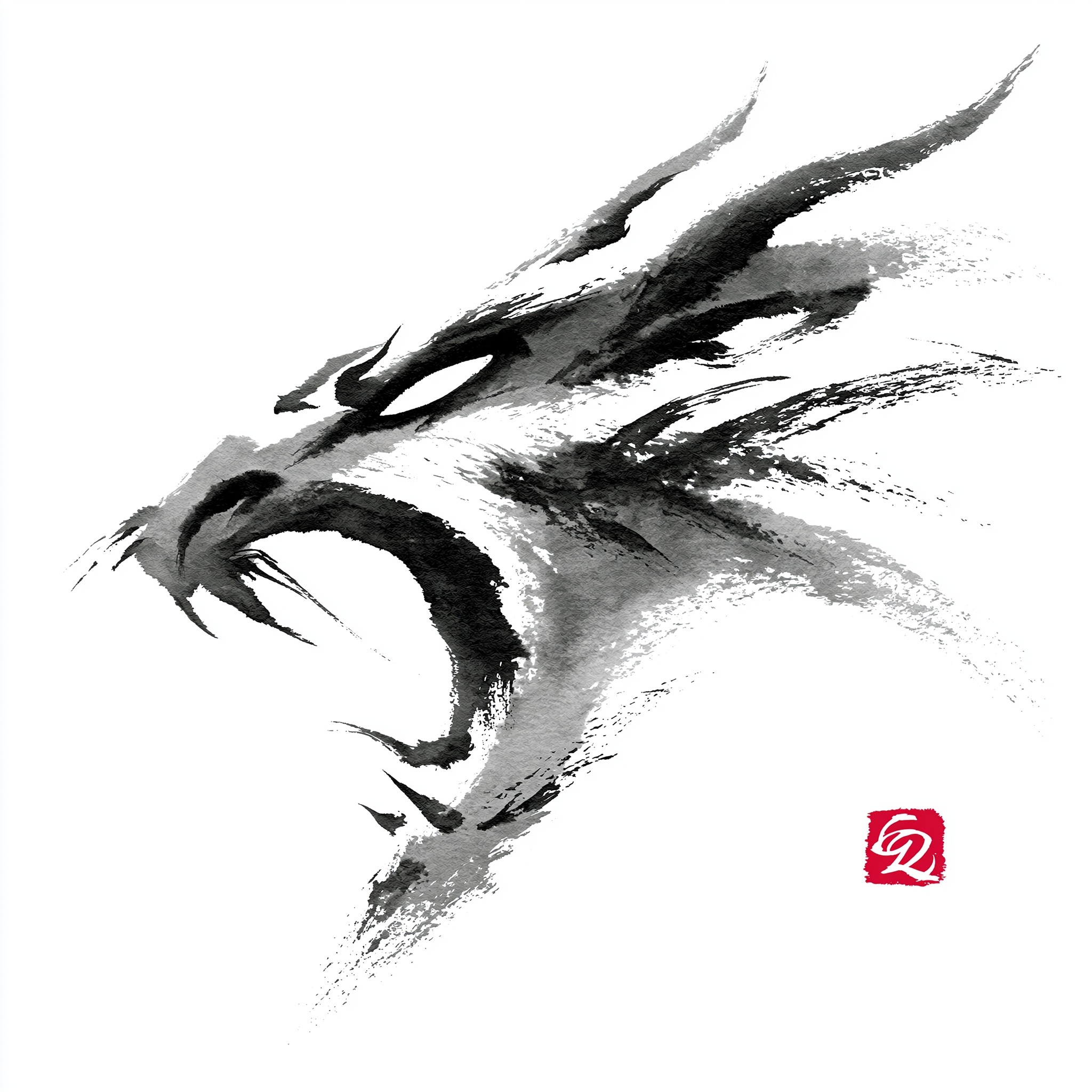 Minimalist Dragon Head Tattoo Design in Sumi-e Ink