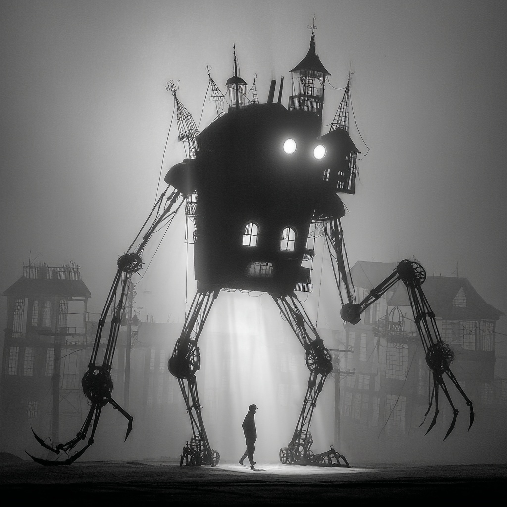 Creepy Machine Monster: Shadow Puppet Style Art