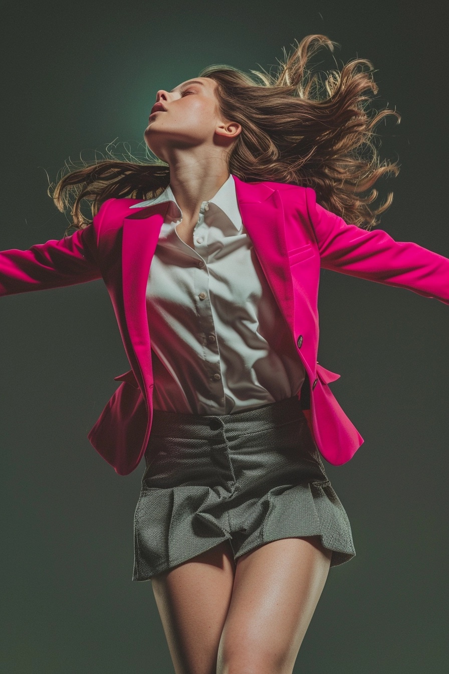 Cinematic Fashion Portrait: Young Woman in Fuchsia Blazer