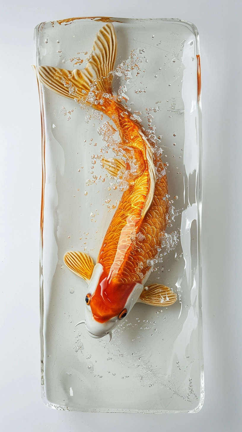 Rounded Glass Tray: Quiet Gold Koi in Water