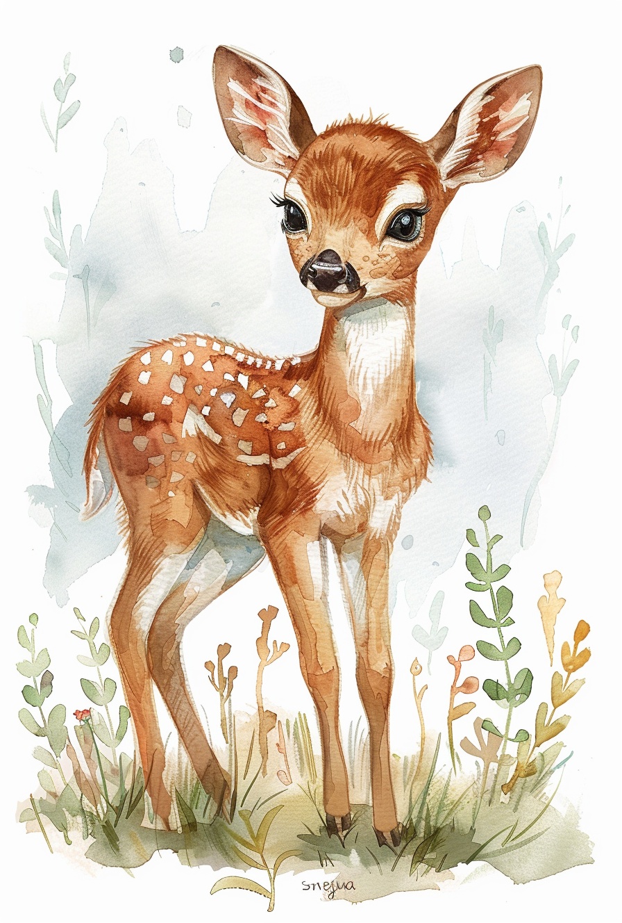 Happy Deer Nursery Art - Children's Book Style Illustration