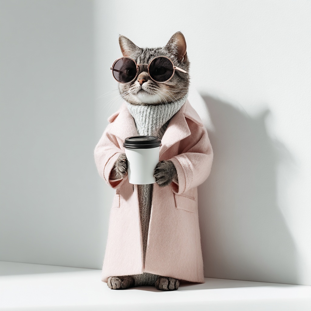 Stylish Cat in Sunglasses: Coffee & Chic Fashion