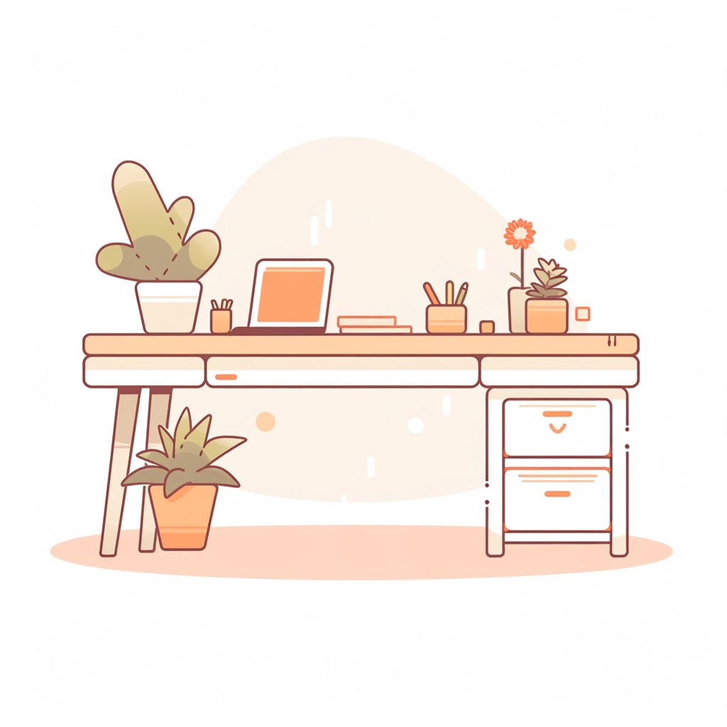 Minimalist Desk: Cute Illustrations & Morandi Colors